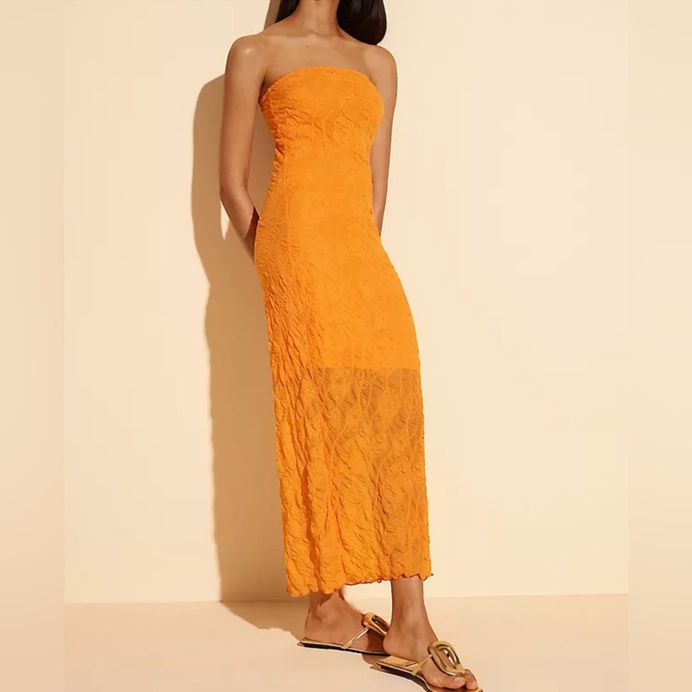 Anthropologie Strapless Textured Knit Slip Midi Summer Dress Orange XXS